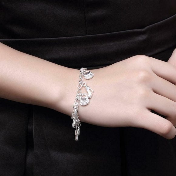 Silver Shoe & Handbag Charm Toggle Chain Bracelet - Picture 2 of 5